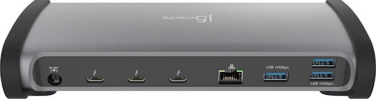 J5create Thunderbolt 4 Docking Station με 4K PD Ethernet και σύνδεση 2 Οθονών Γκρι (JTD562)