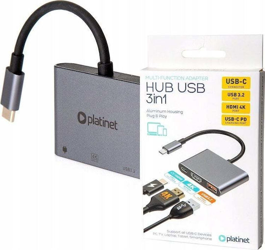 Platinet USB-C Докинг станция с HDMI 4K PD Сив (PL0557)