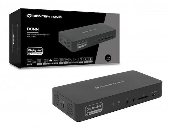 Conceptronic USB-C Docking Station με HDMI/DisplayPort PD Ethernet και σύνδεση 2 Οθονών Μαύρο (DONN31B)