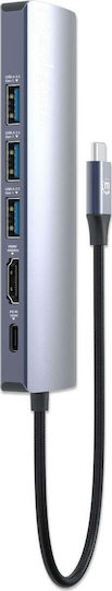 Manhattan USB-C Docking Station με HDMI 4K PD Ethernet Ασημί (153959)