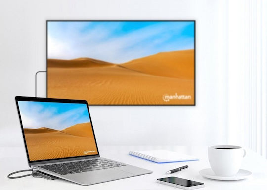 Manhattan USB-C Docking Station με HDMI/DisplayPort 4K PD Ethernet Ασημί (130578)