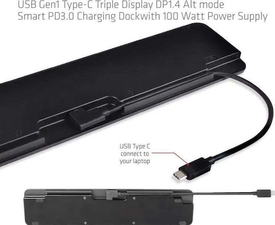 Club3D USB-C / USB-A Docking Station με 4K PD Ethernet Μαύρο (CSV-1565)