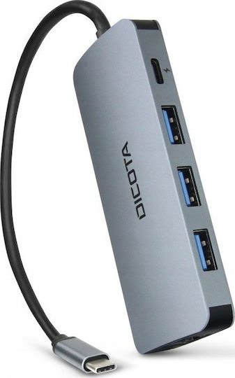 Dicota USB-C Docking Station με DisplayPort 4K PD Ethernet Ασημί (D32062)