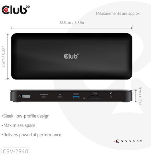 Club3D USB-C Stație de andocare cu 4K PD Ethernet Negru (CSV-2540)