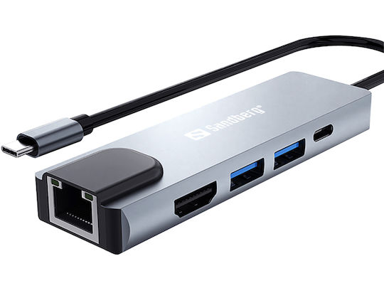 Sandberg USB-C Docking Station mit HDMI 4K PD Ethernet Silber
