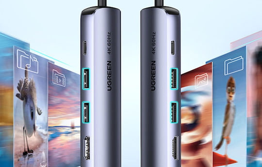 Ugreen CM418 USB-C Докинг станция с HDMI 4K PD Ethernet Сив