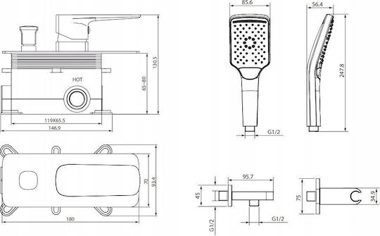 Cersanit Built-in Faucet Mixer for Bathtub Silver