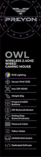 Preyon Owl Ασύρματο RGB Gaming Ποντίκι 16000 DPI Μαύρο