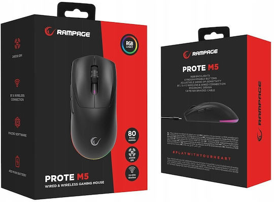 Rampage Prote M5 Wireless RGB Gaming Mouse 24000 DPI Black