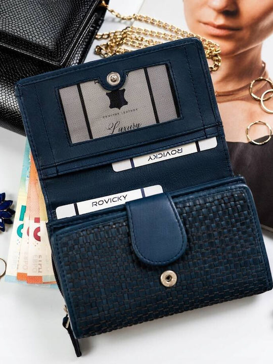 Μεγάλο Δερμάτινο Γυναικείο Πορτοφόλι με RFID Navy Μπλε