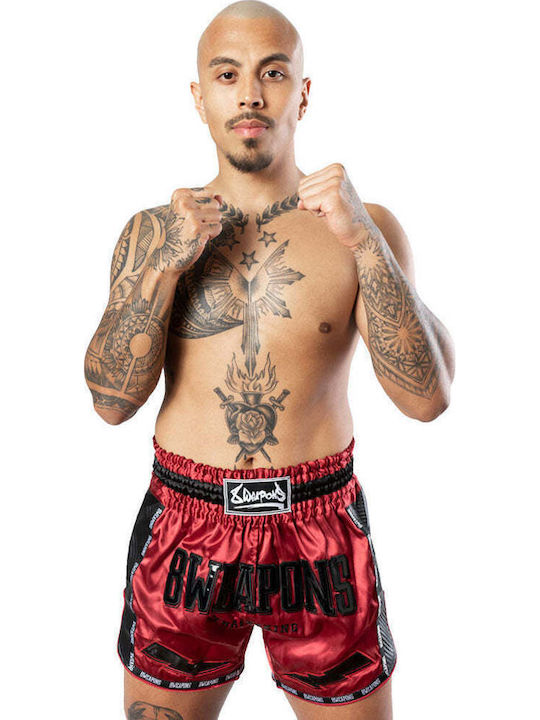 Muay Thai Boxing Shorts 8 Weapons Carbon Red Dawn Red Black