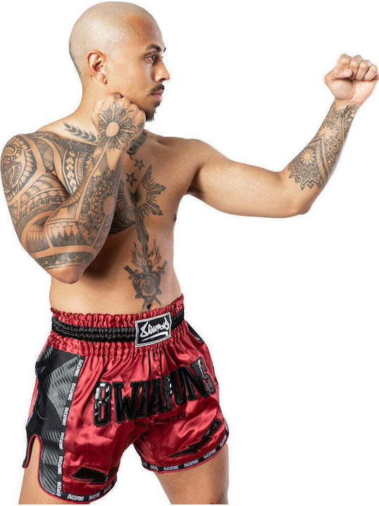 Muay Thai Boxing Shorts 8 Weapons Carbon Red Dawn Red Black