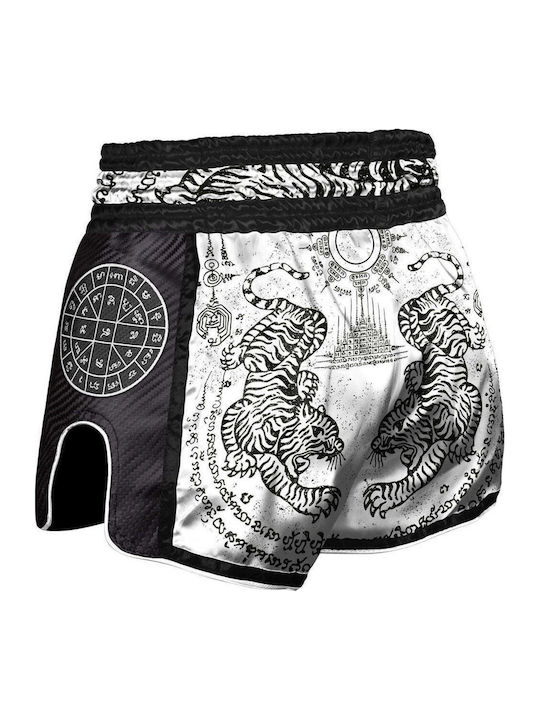 Σορτσάκι Muay Thai 8 Weapons Carbon Sak Yant Tigers White