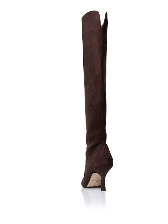 Synthetic Leather Medium Heel Women's Boots Brown