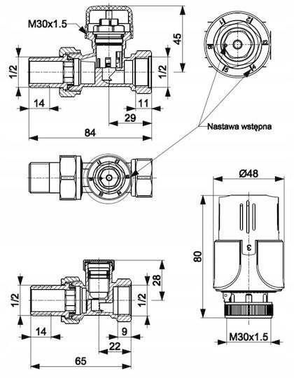 KFA Manual Thermostatic Radiator Valve for Radiator Body 1pcs