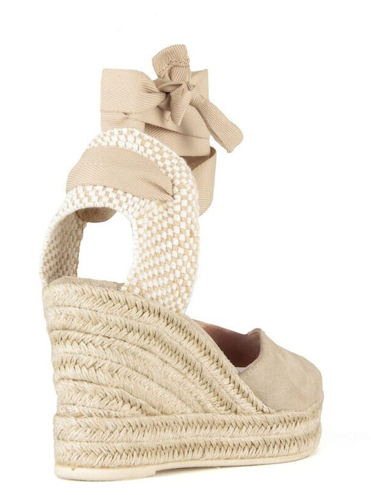 Women's Leather Platform Espadrilles Beige