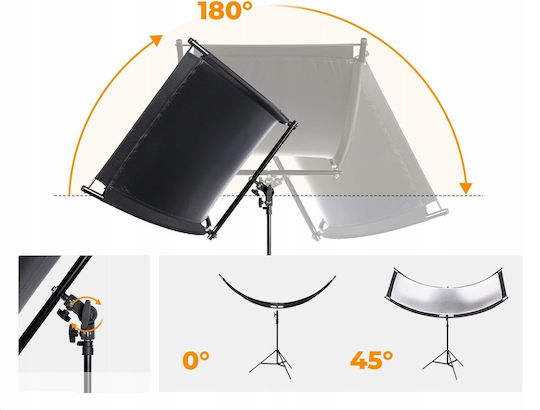 Studio Photography Reflector 4-in-1 U-Shaped Curved 180x60cm + K&F Tripod Stand KF18.0012 Curved Reflectors