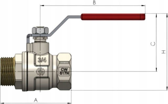 Σφαιρική Βαλβίδα Νερού Dn20 3/4 Gz-gw Sena Va30 Μοχλός Inox