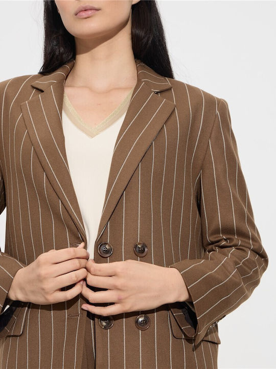 Passager Long Women's Double Breasted Blazer Blazer Striped