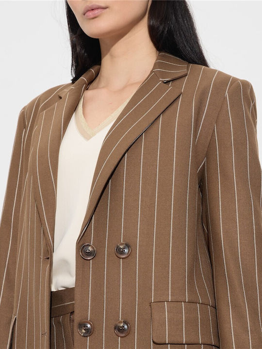 Passager Long Women's Double Breasted Blazer Blazer Striped