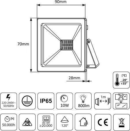 Maclean Energy Στεγανός Προβολέας LED 10W Φυσικό Λευκό 4000K IP65
