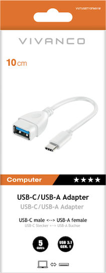Vivanco Convertor USB-C masculin în feminin Alb 1buc