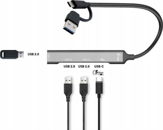 i-tec Hub 4 Θυρών USB 3.0 με σύνδεση USB-A / USB-C Ασημί