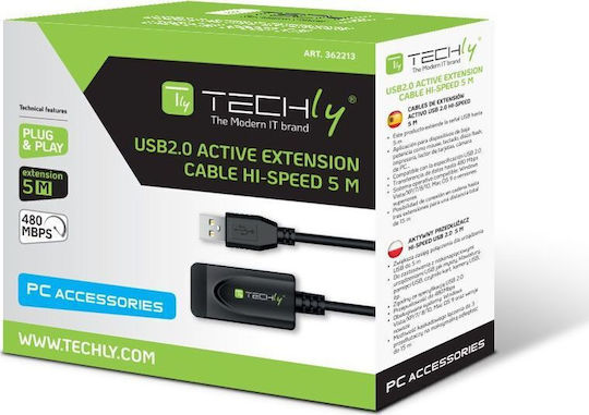 Techly USB 2.0 Кабел USB-A мъжки - USB-B мъжки Черен 5м
