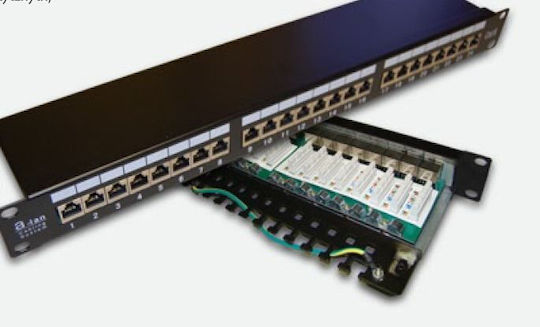 A-LAN Patch Panel για Rack 1U 19" 24 Θυρών cat6 Μαύρο