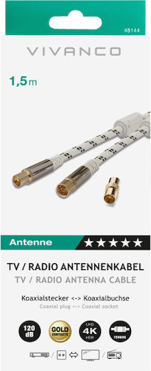Vivanco Antenna Cable Coax male - Coax female White 1.5m 1pcs