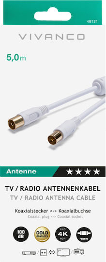 Vivanco Antenna Cable Coax male - Coax female White 5m 1pcs