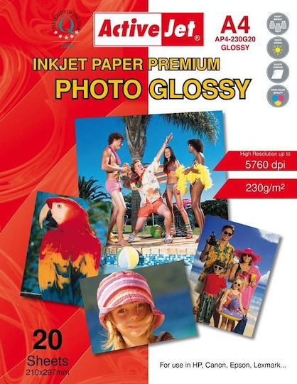 Active Jet Premium Photo Glossy Φωτογραφικό Χαρτί A4 (21x30) 230gr/m² για Εκτυπωτές Inkjet 20 Φύλλα
