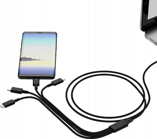 Smrter Hydra Elite 6in1 Regulär USB zu Blitzschlag / Typ-C,TC-TC / Micro-USB Kabel Schwarz 1m