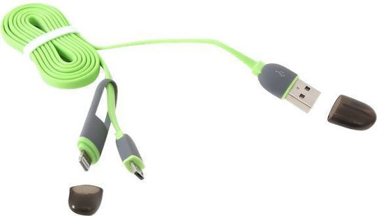 Platinet Flat USB to Lightning/micro USB Cable Πράσινο 1m (PL42872)