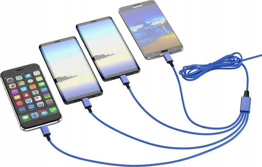 Smrter Regular USB to Lightning / Type-C / micro USB Cable 3A Μπλε 1m