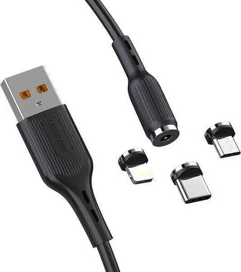 Denmen USB to Lightning / Type-C / micro USB Cable Μαύρο 1m (29367)