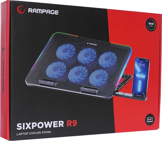 Rampage Sixpower R9 Cooling Pad για Laptop με 6 Ανεμιστήρες και Φωτισμό