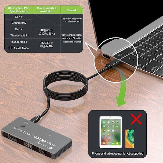 Techly IDATA KVM-DPC8K KVM & Data Switch