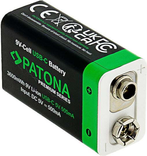 Patona Premium Επαναφορτιζόμενες Μπαταρίες 9V Li-ion 400mAh 2τμχ