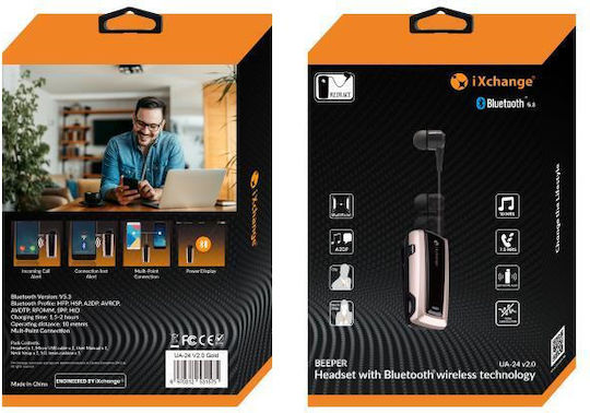 iXchange UA24 In-ear Bluetooth Handsfree Ακουστικό Πέτου Χρυσό