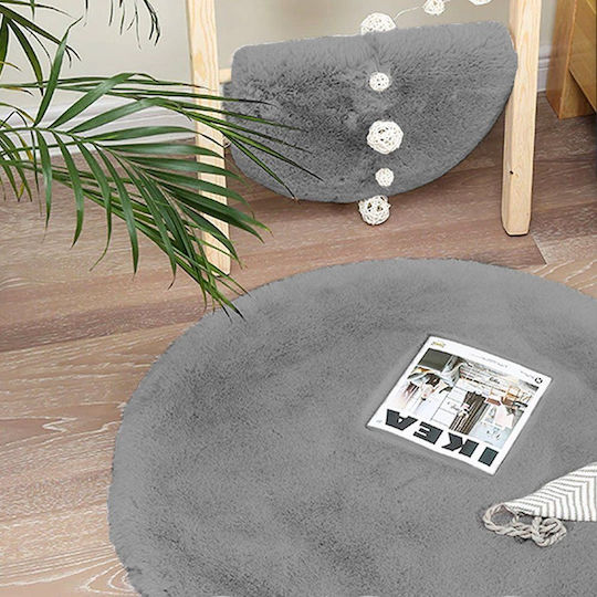 Strado Carpets Rutschfest Teppich Rund Zottelig Synthetisch,Polyester/Cotton/Leather Silver (light Grey)