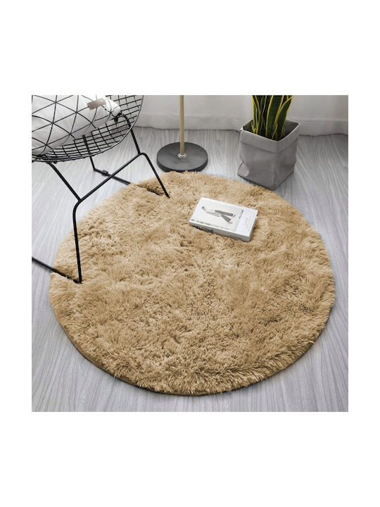 Strado Teppich Rund Zottelig Synthetisch,Polyester/Cotton/Leather Cappuccinocamel (light Brown)