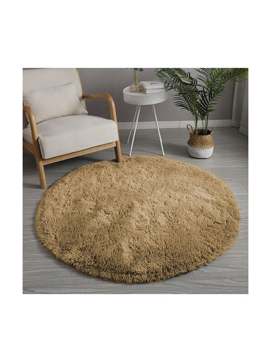 Strado Teppich Rund Zottelig Synthetisch,Polyester/Cotton/Leather Cappuccinocamel (light Brown)