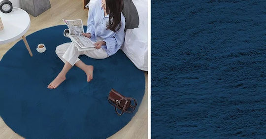 Strado Carpets Teppich Rund Synthetisch,Polyester/Cotton/Leather Dark Blue