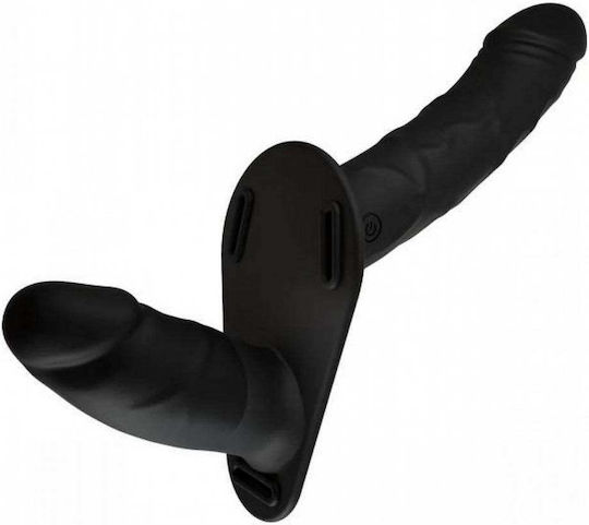 Schwarzer Doppelter Dildotyp Strap-Ons für Paare mit Gurtzeug & Kabelloser Funktion Hidden Desire Inferno Doppel Vibrator Lust Penis Strap-On Schwarz 14cm