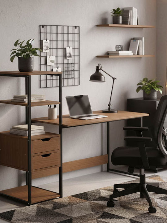 Desk Mood Wooden with Bookshelf Brown with Metal Legs 107x40x110cm