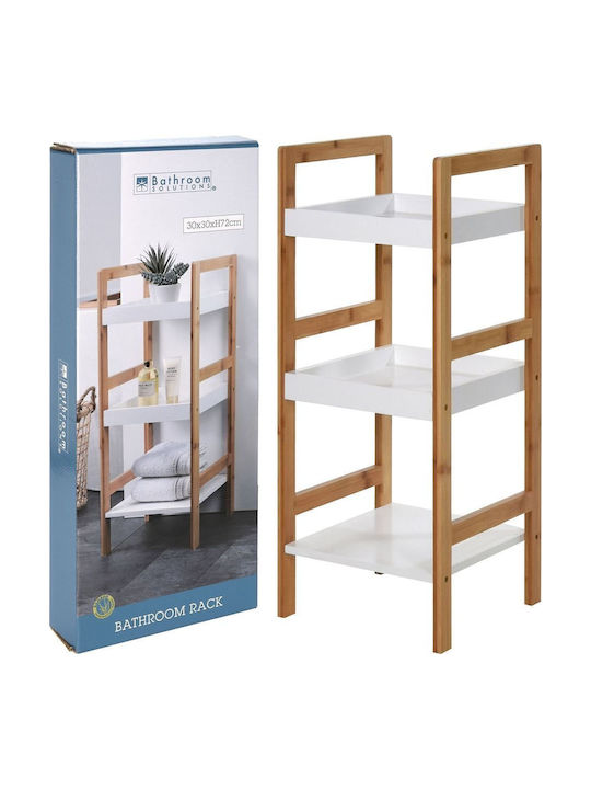JK Home Decoration Επιδαπέδια Ραφιέρα Μπάνιου Ξύλινη με 3 Ράφια 30x30x72cm