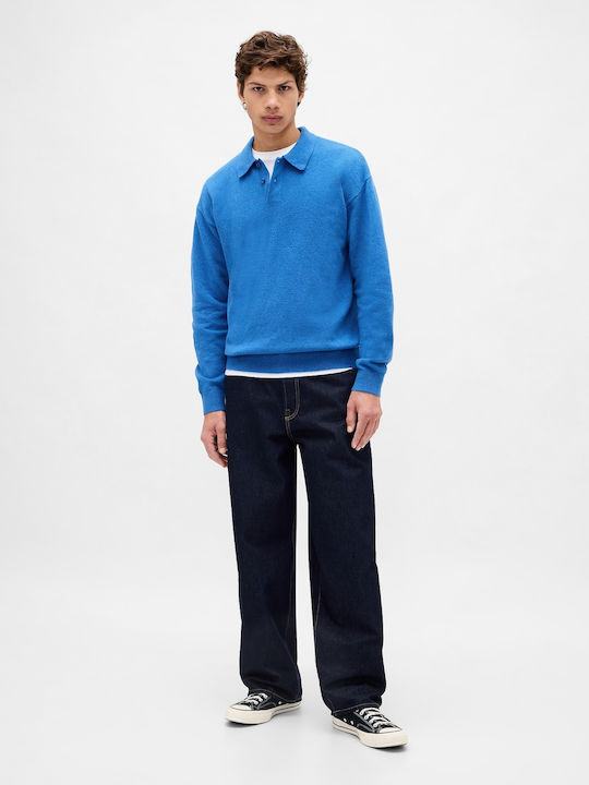 Herrenblusen Polo Langarm Blauer