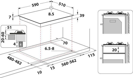 Whirlpool Εστία Υγραερίου Αυτόνομη 59x51εκ. Ασημί