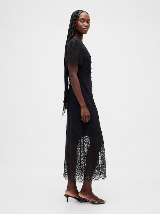 Sommer Midi Abend Hemdkleid Mit Spitze True Black